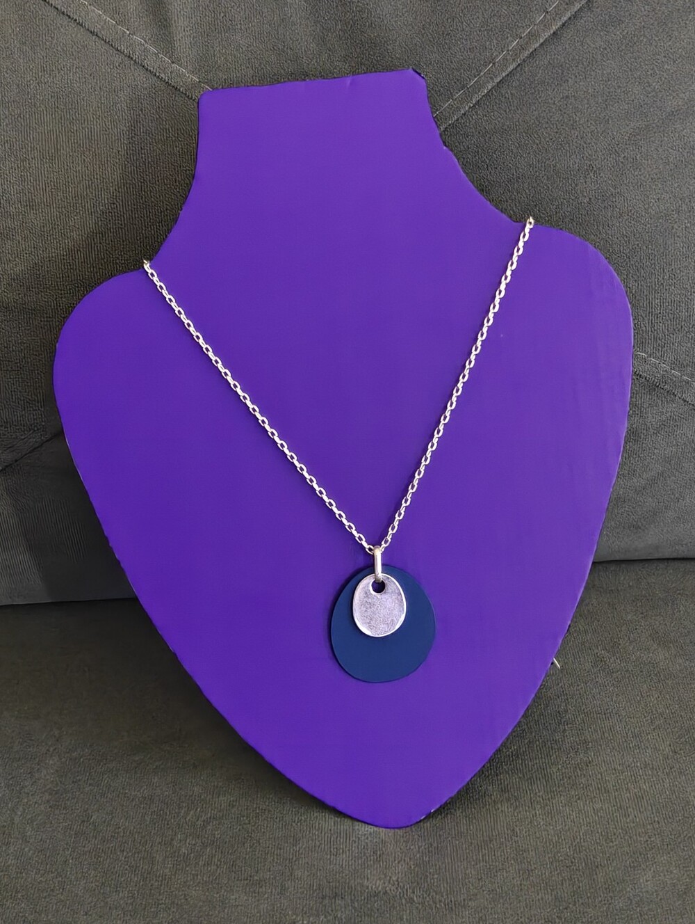 Robert Lee Morris Soho Silver Tone & Blue Double Disc Pendant Necklace NWT